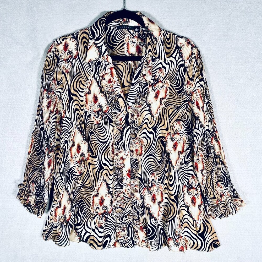 Vintage Sioni Top Womens XL Crinkle Pleat Button Up Blouse y2k Fairycore Cottage
